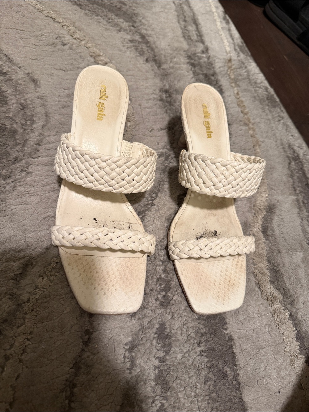 cult gaia Cream Braided Double-Strap Slide Sandals